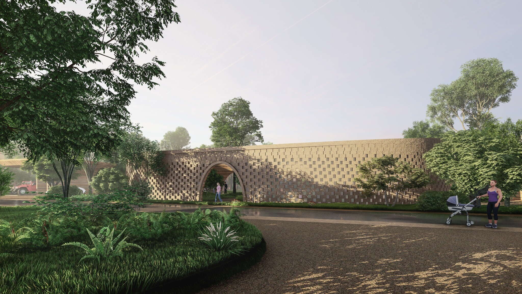 Elevation and landscape view of Detached Villa E in Modern Cave Dwellings.