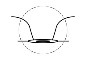 Symbol of a sunken circular space and flowing water path, expressing the relationship between waterfall and meditation space.