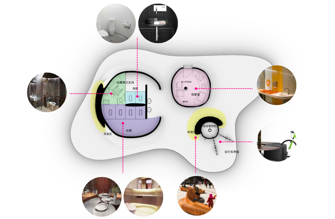 Combined plan and material intent for Scheme B "Cloud Surge", showing the organization of public service, commercial, and leisure spaces within the unit.